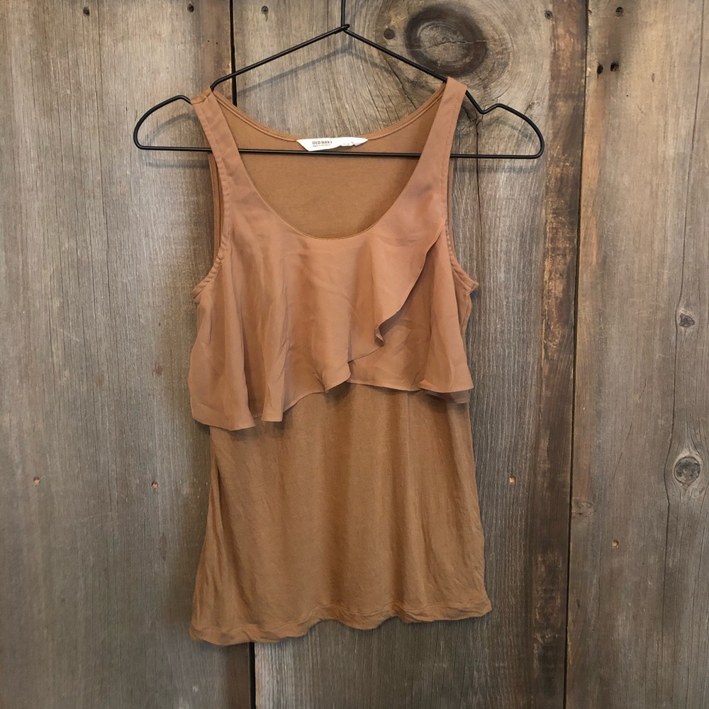 2011 Old Navy Brown Gold Ruffle Tank Top Size Small
